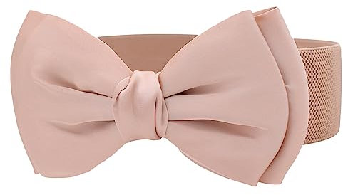 TeeYee Damen Mädchen Gürtel Klassische Retro Schleife Elastische Tailleband Breiter Waist Belt (Apricot)