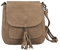 Made in Italy Damen Leder Tasche Messenger Bag Henkeltasche Wildleder Handtasche Umhängetasche Ledertasche Schultertasche Beuteltasche Fransen Cross-Over Taupe