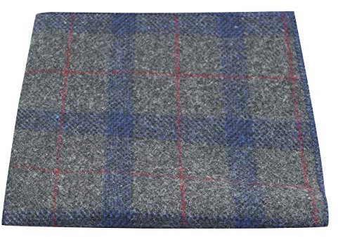 Carré de poche à carreaux gris et bleu, tweed, tartan, plaid, mouchoir de poche