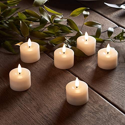Lights4fun TruGlow® 6er Set Rote LED Teelichter überzogen mit Echtwachs Flackernde Flamme Elektrisch Indoor Timerfunktion 6 Stunden