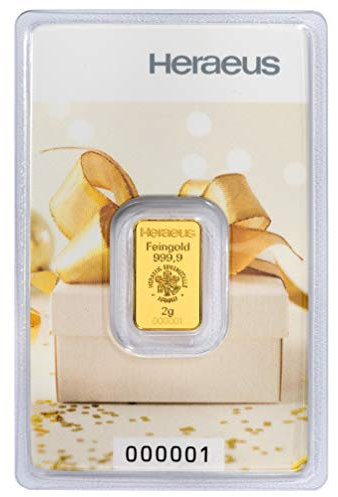Goldbarren 2g Geschenk - Heraeus - Prägefrisch - 2 Gramm Gold - LBMA zertifiziert