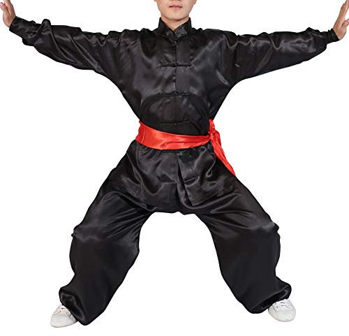 Yudesun Arts Martiaux Vêtements Unisexe Adulte Enfants Ensembles - Chinois Traditionnel Tai Chi Wushu Vêtements Garçons Filles Performance Costume Kung Fu Uniforme Noir 120cm