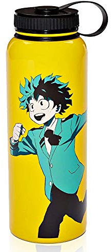 My Hero Academia ‘Izuku’ Stainless Steel Water Bottle [Yellow] [34oz] Hydro Tumbler Flask, Plastic Anime Jug, Shaker, Metal Water Bottle (Officially Licensed), by JustFunky