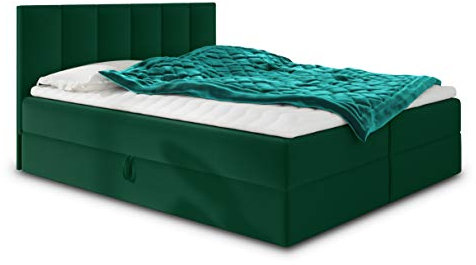Boxspringbett Star mit Topper, Bonell-Matratze und 2 Bettkästen, Doppelbett, Polsterbett, Bett, Bettgestell, Stilvoll, Schlafzimmer, Velour oder Webstoff (Grün (Kronos 19), 140 x 200 cm)
