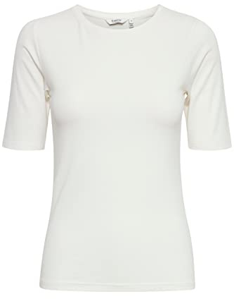 b.young BYPAMILA Tshirt Tshirt - Damen T-Shirt Kurzarm Shirt Basic mit Rundhalsausschnitt, Größe:S, Farbe:Off White (80115)