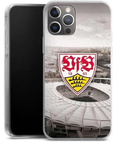 Slim Case kompatibel mit Apple iPhone 12 Pro Silikon Handyhülle transparent Hülle extra dünn VfB Stuttgart Offizielles Lizenzprodukt Stadion