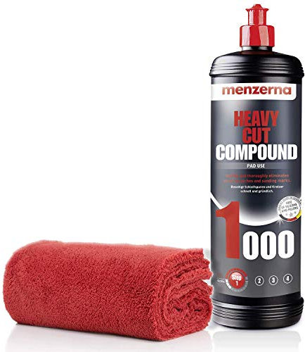 detailmate Menzerna Politur Set: Menzerna 1000 Heavy Cut - 1L Politur + Mikrofasertuch 55ßGSM, 40x40cm