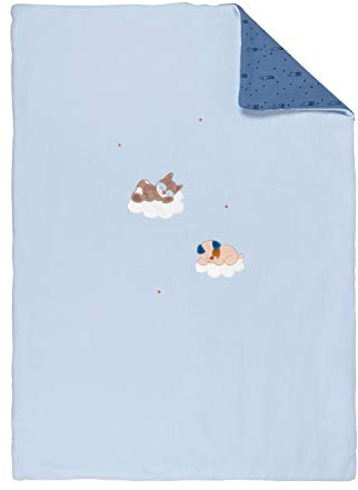 Nattou Große Kuscheldecke Hund und Waschbär, 100 x 135 cm, Jim und Bob, Blau