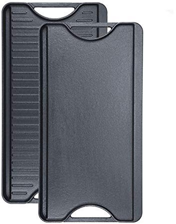 Denmay 50.8CM x 26.6CM Cast Iron Griddle for Gas Stovetop, Pre-Seasoned Reversible Cooking Grill & Grilldle Pan 2-in-1 Combo with Easy Grip Handles for Open Fire, Oven, Charcoal Grill, 1 Pack