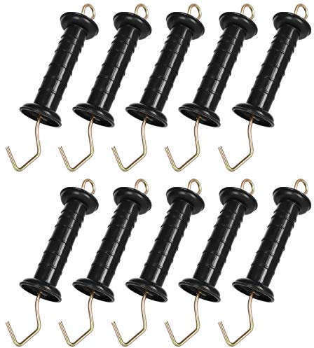 Abuff 10 Pack Electric Fence Spring Gate Handles Ranch Fence Accessories, Simple Tension Spring Fence Handle for Electric Fence, Black