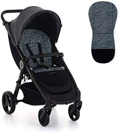 Petite&Mars Foamy memory foam liner * Sitzeinlage * Universal Sitzauflage für Kinderwagen, Buggy * Anti-Stoß * Baumwolle (Anthracite Dino)