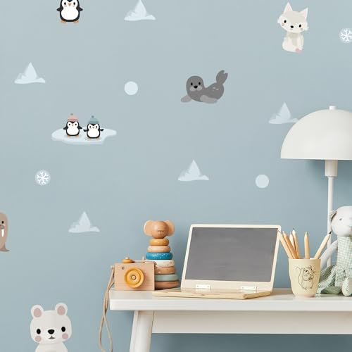 Klebekerlchen® | Wandtattoo Kinderzimmer Mädchen & Junge, Wandsticker selbstklebend, wiederverwendbare & rückstandsfreie Kinderzimmer Deko – Wandtattoo Arktische Tiere Sticker (Set mit 23 Motiven)