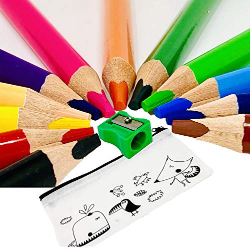 Vicvana Buntstifte 12er Set + Spitzer inkl. Mäppchen Dicke Jumbo Buntstifte Kinder I Ergonomische Dreikant Holzbuntstifte maximale Bruchsicherheit lackiert mittelweich| Malen Holz &Papier