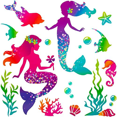 alles-meine.de GmbH Wandsticker Motivwahl Erwachsene & Kinder - 17 TLG. Set - Meerjungfrau/Nixe & Unterwasser Fische - selbstklebend + wiederverwendbar - Wandtattoo - Aufkl..
