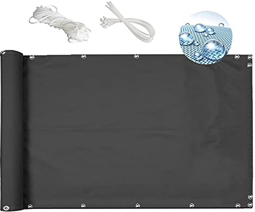 MEEYI Balcón Pantallas Protectoras 1.5x2m toldo Lateral Exterior Muchas balcón Pantallas Protectoras Lona ocultacion Balcon Resistente a los Rayos UV/Sol para Piscina con Cuerda y Bridas-Gris Oscuro