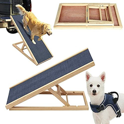 Hundetreppe für Kleine Hunde Hunderampe Auto Klappbar Bett Sofa Stufen Auffahrrampe Treppe Katzenleiter Hundeleiter Hundeautorampe mit Rutschfester Sicherheitsteppich, 4 stufig 100cm x 45cm