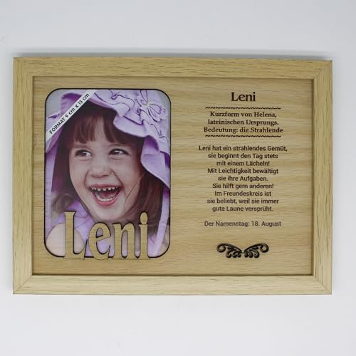power gift LENI - Bilderrahmen mit Namen, Fotorahmen stehend und hängend. Foto, Porträtrahmen mit Namensbedeutung. Baby. Namenstag, Geschenk für jeden Anlass. Wohnzimmer Dekoration.