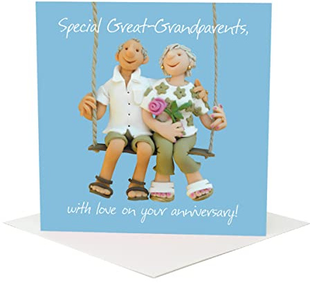 Holy Mackerel Special great grandparents, an Erica Sturla anniversary greetings card for Great Grandma and Great Grandad, 15cm square and blank inside for your message