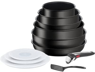 Tefal Ingenio Eco Resist On - Juego de 2 Sartenes 22/26 cm + 2 Cazos 16/20 cm + Guisera 24 cm + Wok 26 cm + Mango extraíble + 4 Accesorios, Apto inducción, antiadherentes, sin PFOA