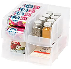 IRIS USA Plastic Stackable Storage Bins for Pantry, Open Front Storage Bins Plastic Hanging Organizer Bin Caddy Basket for Organizing Food, Kitchen, Closet and Bathroom Essentials - Large 4 Pack