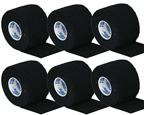 6 Rolls 5cm x 6.9m Black | TIGERTAPES Tiger Tearable Elastic Adhesive Bandage - Easy Tear EAB Sports Tape for Medical Strapping, Knee Strapping, Elbow & Wrist and Rugby Lifting Tape