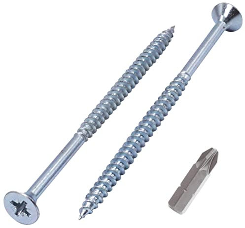 SKIR'CO (20 pièces) Vis à bois en acier zingué 5,0 x 90 mm Argent Vis à bois aggloméré Vis partiellement filetées, Tête fraisée Pozidriv