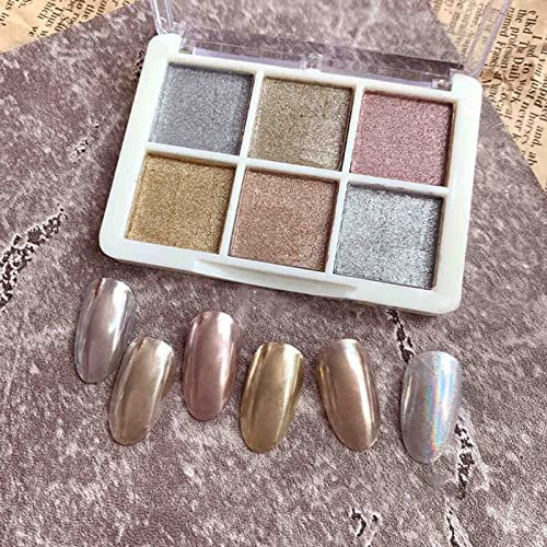 6 Colors Chrome Nail Powder, Mermaid Neon Nail Art Pigment Powder Nail Glitter Powder Set DIY Nail Decoration Pearl Ice Nail Powder Manicure Dipping Powder Nail Chrome Pigment Dust D