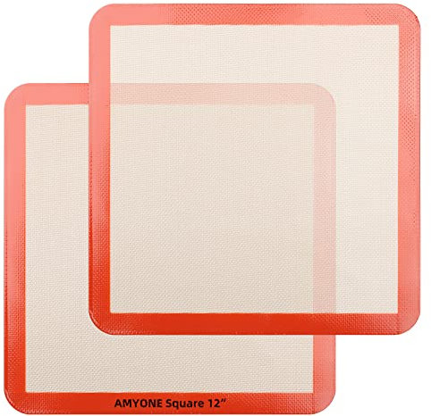 Square Silicone Baking Mats for 12 Inch Cake Pan/12x12 Cheesecake Pan/Toaster Oven/XL Air Fryer, 11.75Square Food Grade Silicone Mat for Baking Sheet for Cake/Pastry/Torte/Pie, Non-Stick&Reusable2PCS
