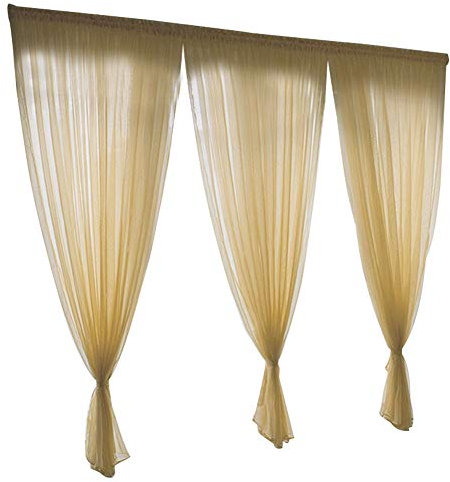 Serlium Durchsichtige Gardinen aus gecrashtem Voile für große Fenster, Ösenoberseite aus durchsichtigem, zerknittertem Voile zur Fensterbehandlung(1x2m-Gold)