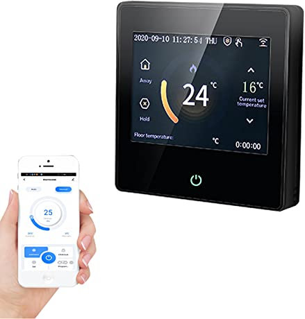 Qiumi Termostato inteligente WiFi de 3.5 pulgadas, pantalla a color para calefacción por suelo eléctrico, funciona con Google Home 16A 95~240V CA
