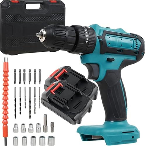 Avvitatore a Batteria 18V, Max 40Nm, 3000 mAh, Trapano Avvitatore Elettrico con Set di Accessori, Vite, Foratura, con Due batterie Ricaricabili