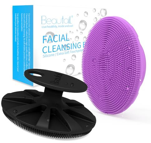BEAUTAIL Silikon Gesichtsschrubber, 2 Stücke, manuelle Gesichtsreinigungsbürste, sanftes Gesichtspeeling für empfindliche Haut, Hautpflege Peeling Gesichtsbürste für Männer und Frauen, Schwarz+Lila