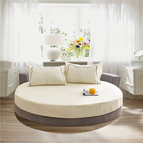 FANSU Runde Spannbettlaken, Weiche Baumwolle Spannbetttuch Atmungsaktiv Boxspringbett Einfarbig Matratzenschoner für Hotel Wasserbett Matratze (200x200+25cm,Beige)