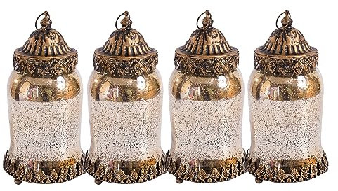 Jinfa 4er-Set Laternen Stimmunglichter mit batteriebetrieber LED-Lichterkette orientalische Zierde Tischdeko Geschenk | Glockenform | Königliches Gold | Ø 11 cm × H 19 cm