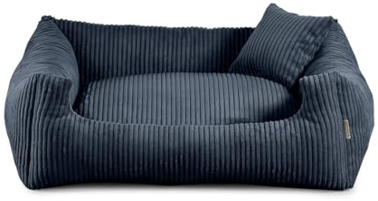 Gutekissen® Hundebett aus weichem Material, gefüllt mit Polyurethanschaumstoff, Geripptes Material, schmutzabweisend, Farb- und Größenwahl, inklusive kleines Kissen. (XS - 55x45, Marineblau)