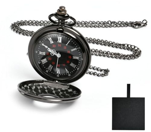 Vicloon Vintage Taschenuhr Geschenkbox, Retro Quarz Taschenuhr, Taschenuhr mit Kette, Retro Taschenuhr Herren mit Kette, Taschenuhr für Männer Frauen Vater Opa Geburtstag Jahrestag(Gun Black)