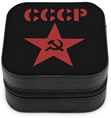 Portagioie con bandiera dell'Unione Sovietica URSS martello e falce in pelle PU piccola custodia per gioielli orecchini anelli collane organizer