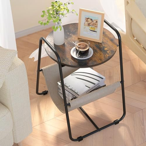 JOOLESER Beistelltisch für Wohnzimmer, Nachttisch, runder Nachttisch, Kleiner Akzent-Couchtisch für Sofa, Couch, Schlafzimmer, Nachttisch mit Stauraum, rustikales Braun und Schwarz (Rustic Brown)