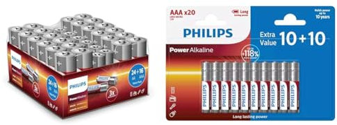 PHILIPS LR036G40W/10 – Batterie alcaline – 24 x AA, 16 x AAA – 40 pezzi & Batterie AAA - LR03/1.5V - Batterie Alcaline - 20 Pezzi - Pacco Batterie
