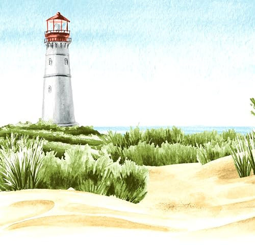 Paper+Design Serviette Beach Lighthouse 20 Stk. 33x33 cm Sommerdeko einseitig bedruckt Rückseite weiß ideal für Serviettentechnik Papiermaterial