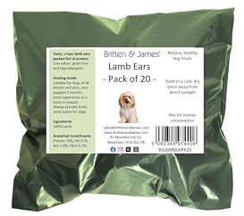20 Crispy Airdried Lamb Ears for Dogs by Britten and James | Natural, Healthy and Tasty Dog Treat Chews