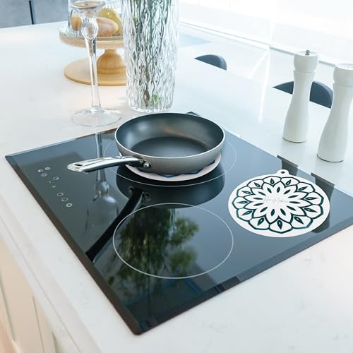 HomeMakers Induction Hob Protector Mat, 24cm, Heat Resistant Silicone Cover, Cut to Size, Easy Clean, Non-Slip Glass Hob Protector, Prevents Scratches and Spills, 2 Pcs Colour Changing