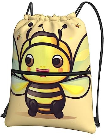 Chrysm Rucksack mit Kordelzug, Reißverschluss, gelbe Bienentasche für Yoga, Fitnessstudio, Schwimmen, Reisen, Fitness, Sport, Schwarz, Einheitsgröße, Tagesrucksäcke