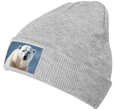 Mütze für Männer und Frauen, Eisbär, warme Winter-Strickmütze mit Bündchen, weiche, warme Skimützen, Unisex