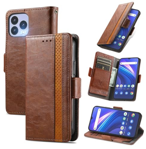 MOJIA Hülle für Cubot P80 / Wiko T60, PU Slim Magnetische Klapphülle Handyhülle mit Kartenfach und Standfunktion Anti-Drop Schutzhülle. Braun
