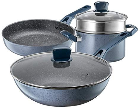 CRBUDY Cooking Pot, Frying Pan,3Pcs Cookware Set Non-Stick Cookware Frying Pan & Pan Saucepan with Glass Lid Vision
