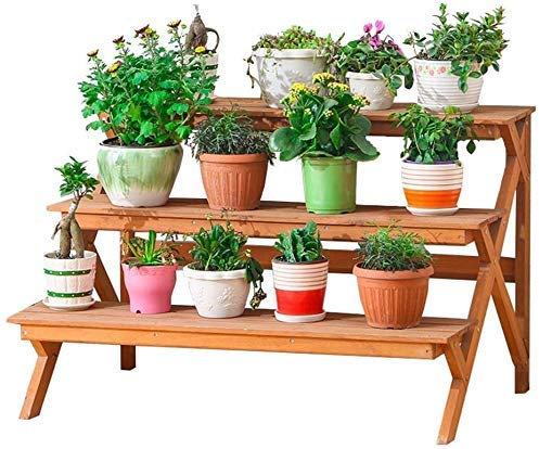 CRBUDY Pflanzenständer Blumenstützen Holz Garten Blumentopfständer Auf 3 Ebenen Leiter Blumenständerhalter Blumentopfhalter Regal Innen Oder Außen RDZ