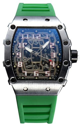 rorios Herren Quarz Uhr Mode Tonneau Armbanduhren Leuchtend Analog Uhr Freizeit Sport Herrenuhren für Männer mit Datum Kalender Silber Grün