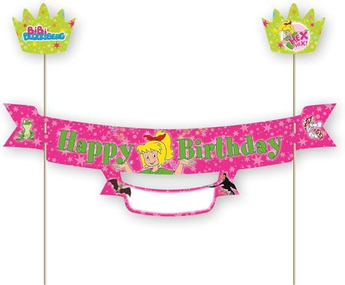 Tortenbanner * BIBI BLOCKSBERG * als Deko als Kuchen und Torten | 23x20cm, mit Krone und Namensschild | für Kindergeburtstag Kinderparty Kinder Geburtstag Party Hexe Tina