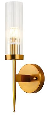 Hnexsei Goldene Wandleuchte mit Glasschirm - E14 Wandleuchte mit Glamourösem Kristall-Design für Moderne Wohnräume (1 Licht)